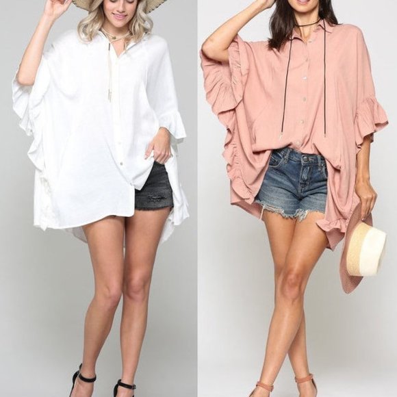 Boho Chic Ivory White Ruffle Kimono Tunic Top - Picture 5 of 5